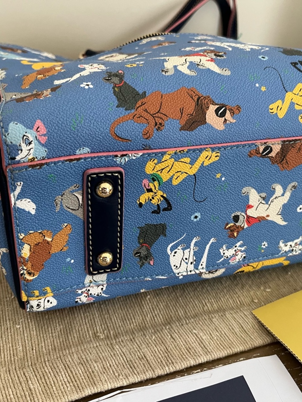 Dooney & Bourke Blue Disney Dogs Print Tote with Pink-Trim Handles - Picture 6 of 13